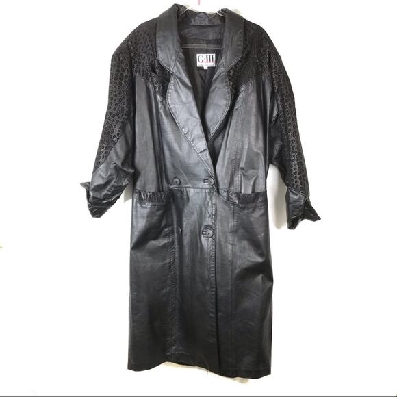 G-III | Vintage Black Leather Snakeskin Trench Coat Made in USA M - Picture 1 of 8